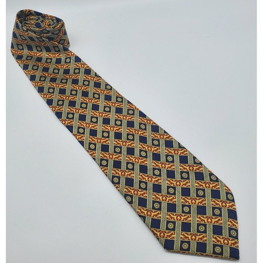 Pace Tie 100% Silk Yellow Blue‎ Red 1990s Vintage Classic Colorful Necktie